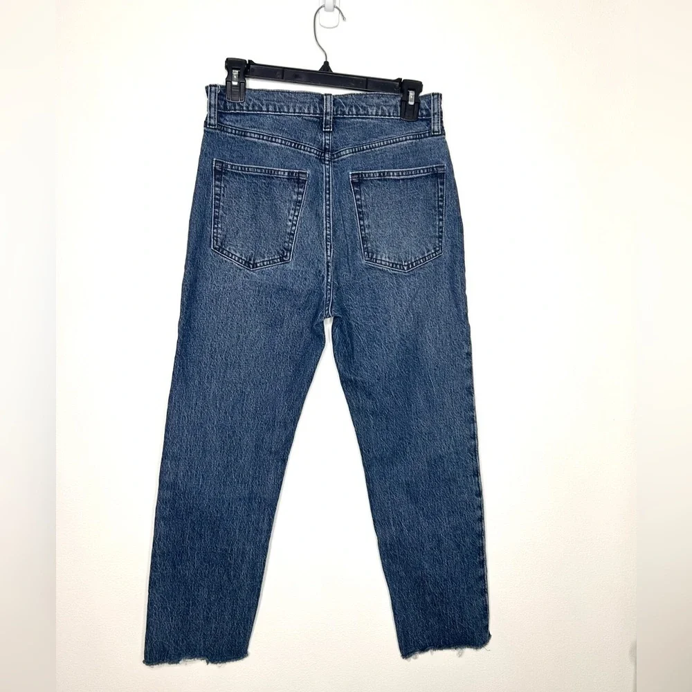 GAP Cheeky Straight Sky High Jeans Women's 28/6S Dark Wash Raw Hem Boho 80s 90s